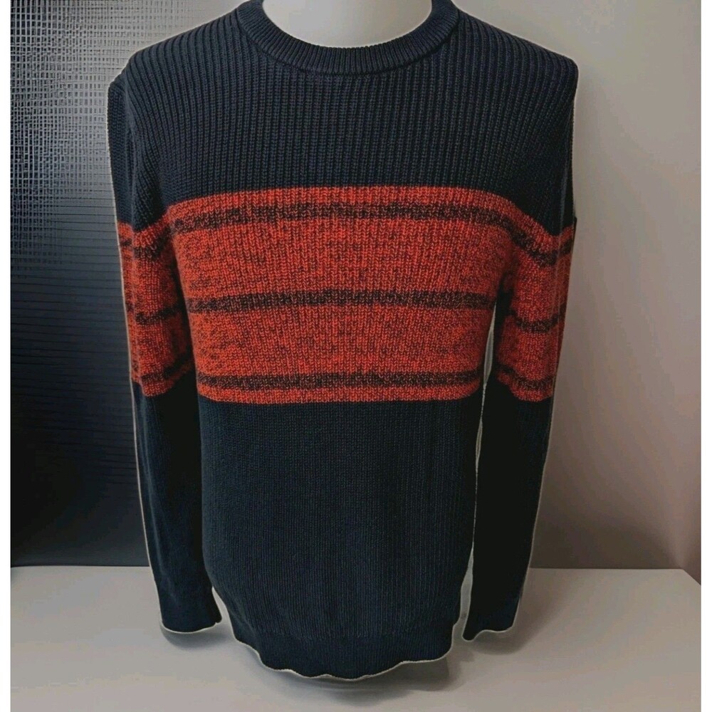 Banana Republic Men's Striped Crewneck Sweater Navy Red Cotton Large Preppy